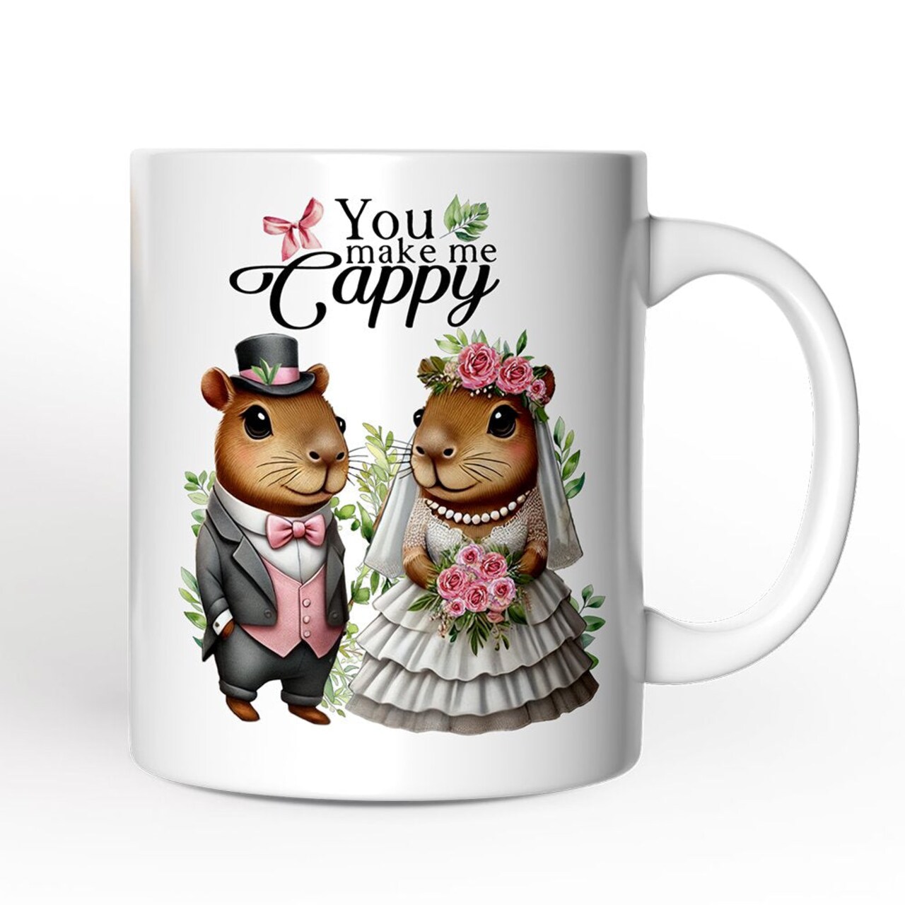 Cute Married Couple Capybara Mug, You Make Me Cappy Romantic Wedding Gift